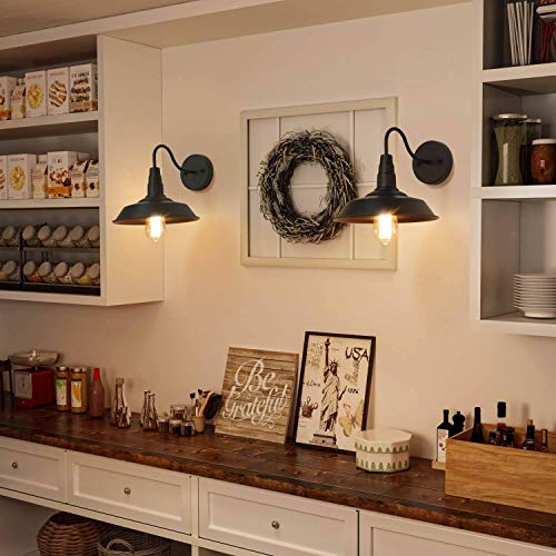 Image of LALUZ 2 Packs Black Wall Sconce, Goose Neck Barn Light Fixture, Farmhouse Vanity Light for Bedroom, Bathroom, Kitchen