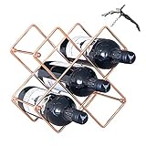 Countertop Wine Rack, 6 Bottle Wine Holder, Freestanding Modern Space Saving Small Wine Rack for Pantry, Tabletop Wine Rack in Metal Rose Gold with Wine Corkscrew Bottle Opener
