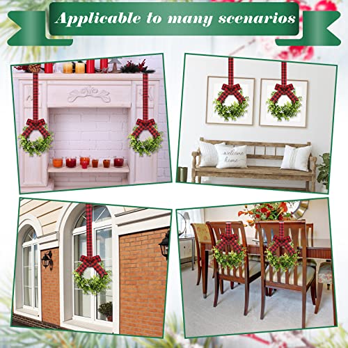 6 Pcs Christmas Kitchen Cabinet Wreaths Decorative Boxwood Wreaths With Ribbon Artificial Greenery Wreath Small Farmhouse Wreaths For Kitchen, 21.3 X 8.7 Inch (Red And Black Plaid) #TOP6