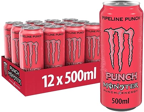 Monster Energy Pipeline Punch - koffeinhaltiger Energy Drink mit erfrischendem Punch-Geschmack aus Maracuja, Orange und Guave - in praktischen Einweg Dosen (12 x 500 ml)