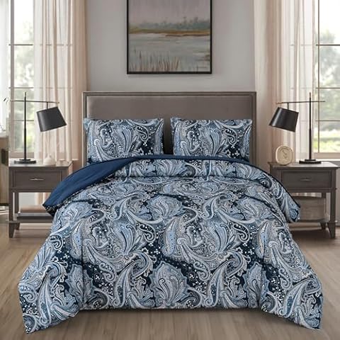 Navy Paisley King Duvet Cover Set Cover