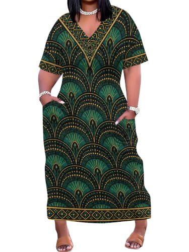 Image of PinkPatty Women's Oversize V Neck Short Sleeve Maxi Dress with Pockets