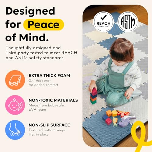 Image of MioTetto Baby Play Mat, Soft Foam Floor Tiles for Kids. Adjustable Interlocking Foam Tiles, Fits with 50x50 Playpen Baby mat for Crawling & Development, Safe & Non-Toxic Playmat for Babies 6-12 Months