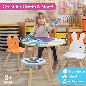 Kids Wooden Animal Table & Chair Set w 4 Seats- Puppy Kitten Bunny Plus Adult Stool for Arts Crafts Activity, Dining, Pretend Play- Durable Playroom Furniture for Home, Daycare Classroom- Toddler Gift Kids Wooden Animal Table Chair Set w 4 Seats Puppy Kitten Bunny Plus Adult Stool for Arts Crafts Activity Dining Pretend Play Durable Playroom Furniture for Home Daycare Classroom Toddler Gift