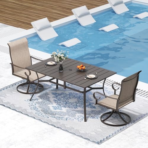 ADREAK Outdoor Metal Steel Rectangle Patio Dining Table, 6 Person Patio Table with Adjustable Umbrella Hole, Weather-Resistant for Garden Backyard Porch, Dark Brown