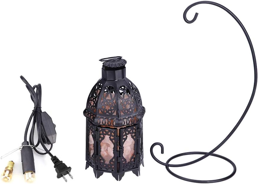 Ejoyous Salt Lamp, Vintage Iron Frame Crystal Salt Rock Lamp Home Room Night Light Decor Desktop Decoration Indoor for Spa Yoga Night Sleep Light (Black)