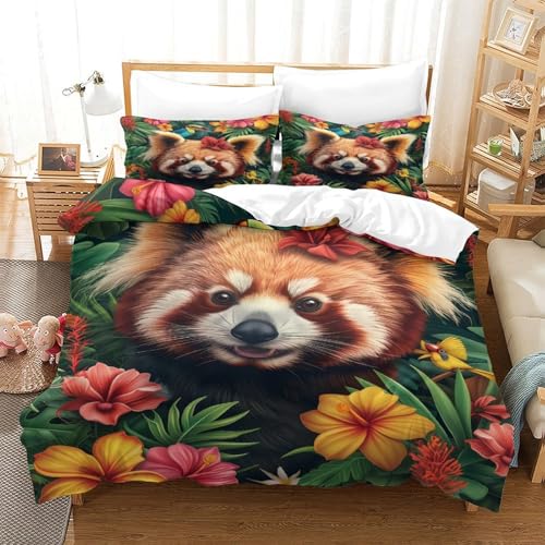 Housse de couette 200x200 panda roux parure de lit microfibre douce 3D - 3