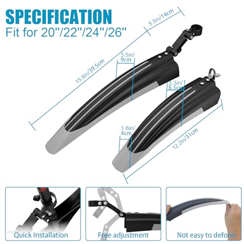 image for Cooryda Bicycle Fender Set, Adjustable Fender Set, Front and Rear Fend