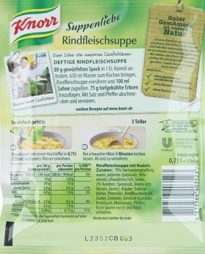 Knorr Suppenliebe Fertigsuppe Rindfleisch Suppe, 3 Portionen, 76g