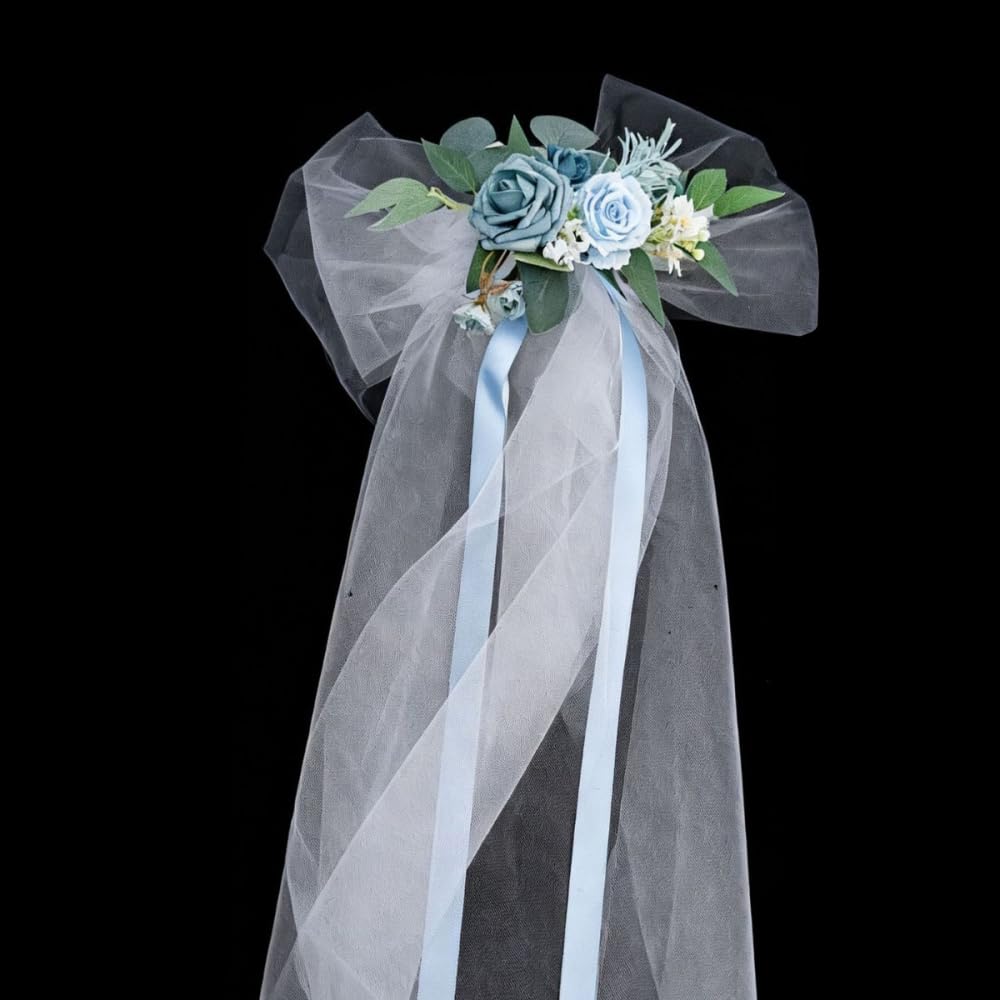 6 Stück Autoschleifen Hochzeitsauto Deko Blumenschmuck Mit Tüll Schleife, | Hochzeit Autoschmuck, Brautwagen Dekoration, Künstliche Blumen, Für Hochzeit Feier Fotoshooting Fahrzeugdekoration,Blau