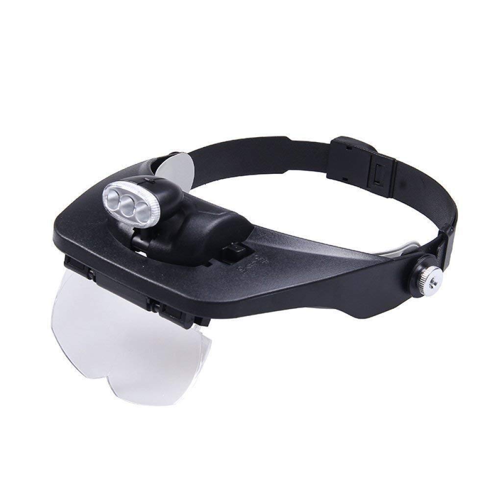 Lupa de pantalla 3.5 X Lupa de cabeza de iluminación, con tres lentes de acrílico HD de luz LED, y para reparar la evaluación de joyas talladas en negro 195 * 135 * 68Mm Lupa de abs Lupa con luz LED