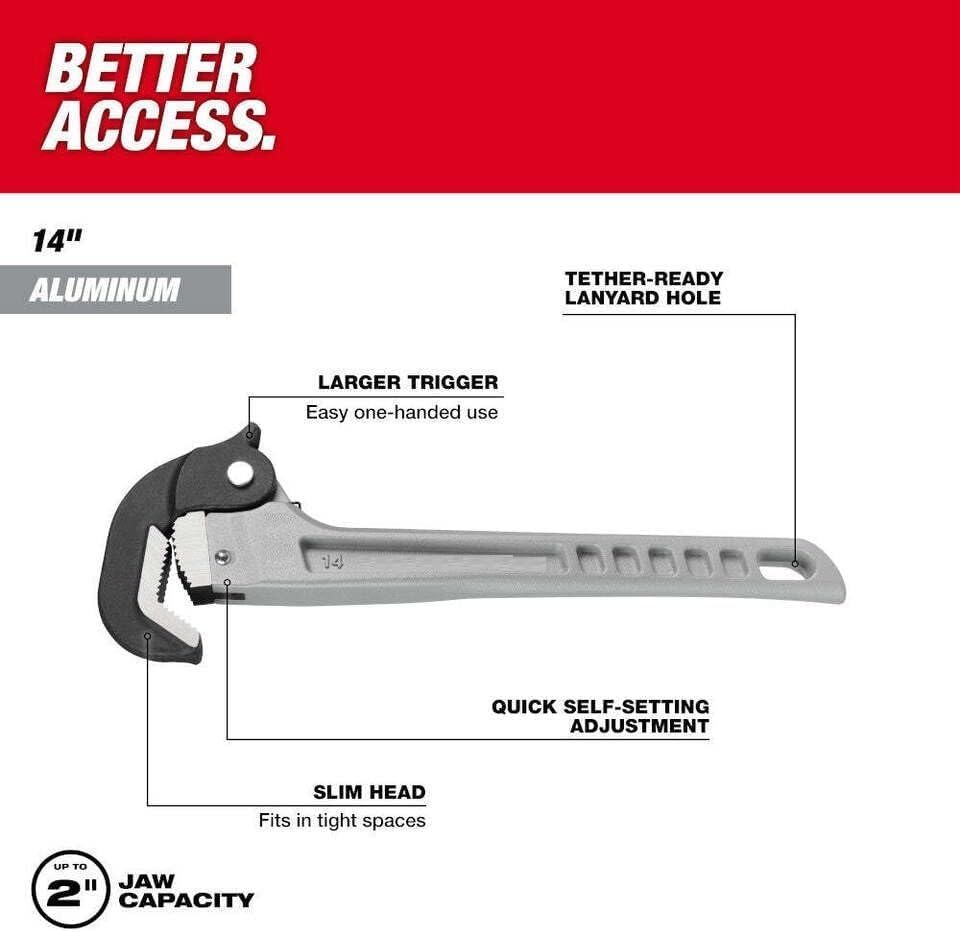 48-22-7414 for Milwaukee Aluminum Self-Adjusting Pipe Wrenches, 14 Inch Pipe Wrench, Smooth Jaw Pipes Wrenches