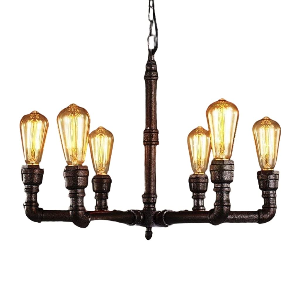 HOLABONITA E27 6-Lights American Industrial Retro Iron Metal Water Pipe Pendant Lights Vintage Steampunk Kitchen Restaurant Chandelier Indoor Ceiling Decoration Lighting