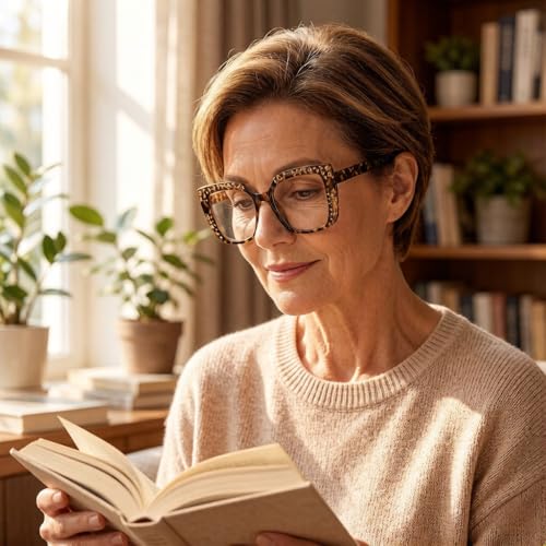 Image of ICARA 3 Pack Fashion Oversized Square Reading Glasses for Women, Retro Celebrity Style Blue Light Blocking Computer Readers