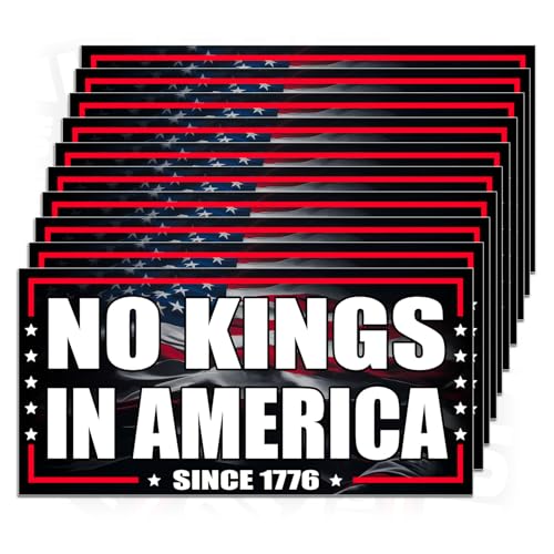 (10Pcs-7.5x3.75in) No Kings in America Since 1776 Bumper Sticker FDT Nope We The People No Faux King Way Political Democrat Democracy American Flag Waterproof Vinyl Sticker for Windows Trucks Cars