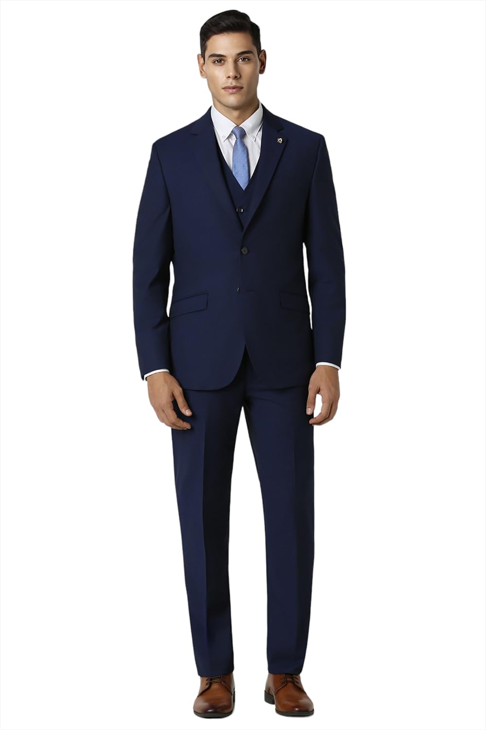 van heusen Men Navy Textured Slim Fit Formal Three Piece Suit-picture-52