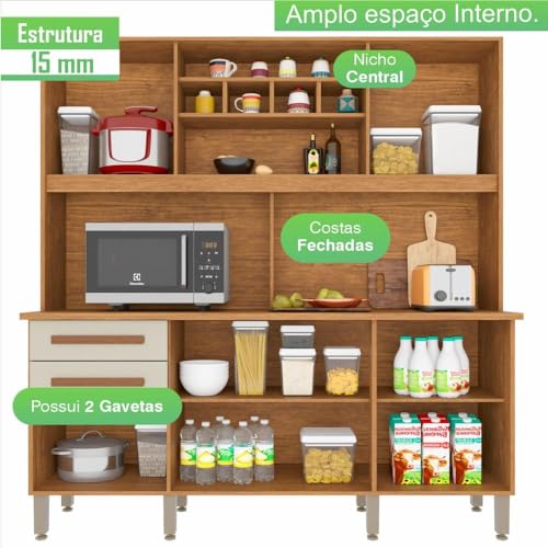 Armário para Cozinha 6 Portas 2 Gavetas Luna Plus Imop Móveis Cinamomo/off White