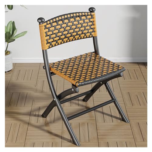 ruyi-1986 Silla Ratan Silla de ratán, Silla de Comedor Plegable, Silla de Ocio, Silla con Respaldo, Silla Individual portátil for Exteriores Silla Mimbre(Gold,Pequeño)