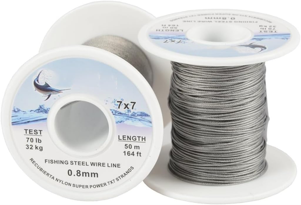 ELECDON 50M Stainless Steel Fishing Wire, 0.8mm Coated Leader Line for Jigging & Tracing, Durable & Strong Fishing Line