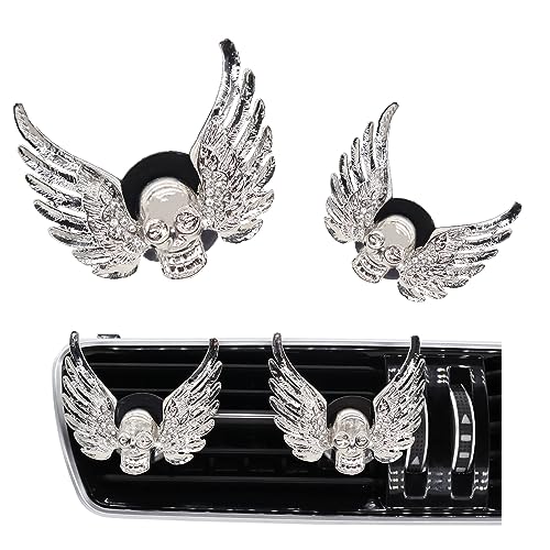 Image of ORIESSE Goth Car Accessories,2pcs Bling Angel Wings Skull Car Air Fresheners Vent Clips,Silver Spooky Skeleton Decor for Teens,Horror Dashboard Decorations,Refillable Diffusers