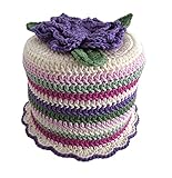 mit großer Häkelblume oben Klohut Klopapierhut Toilettenpapierhut Klorollenhut gehäkelt mit Häkelblume rosa lila cremeweiß grün