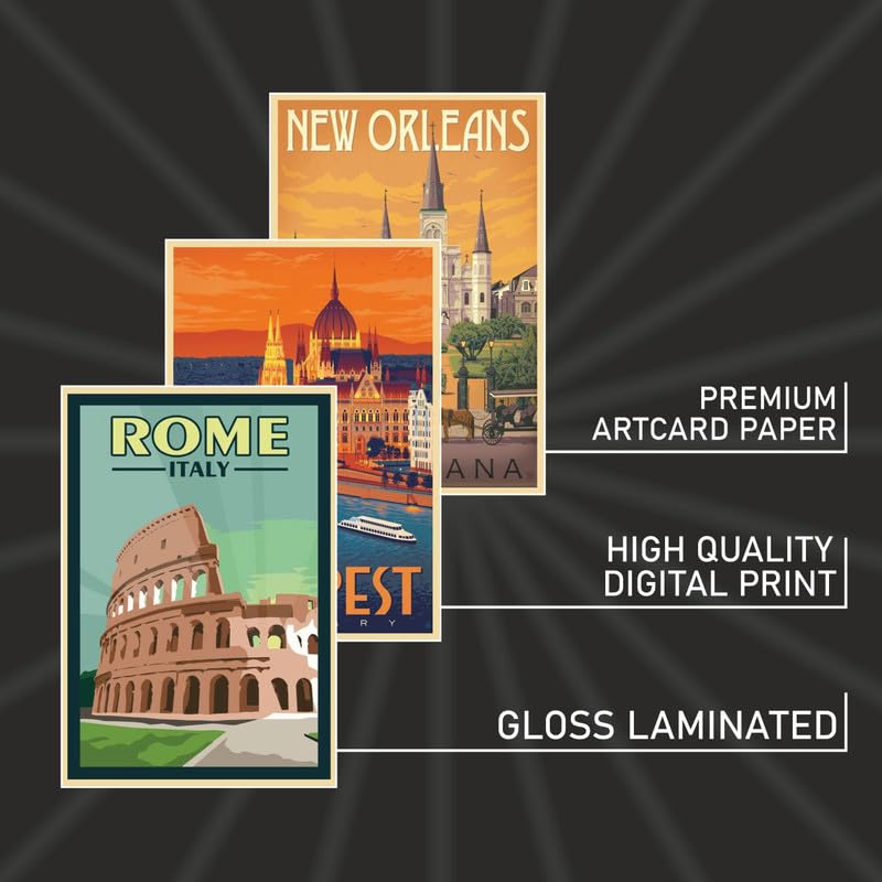 Image of POSTERONN Vintage India Travel Wall Collage Kit 54 PCS 4x6 Inch Posters | Retro Photo Cards on Cardstock | Aesthetic Room Decor | Travel Theme Wall Art | Glue Dots Included for Bedroom Dorm