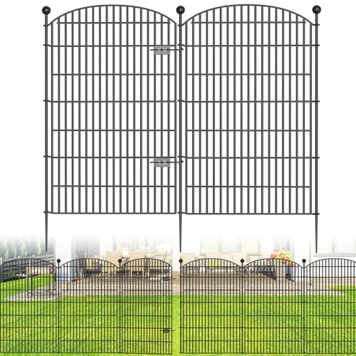 Image of No Dig Decorative Garden Fence 4 Panels with Gate, 48 in (H) x 10.4 ft (L), Dog Fence Outdoor for Yard,Rustproof Metal Animal Barrier Ground Stakes Fencing for Garden, Patio, Flower Bed