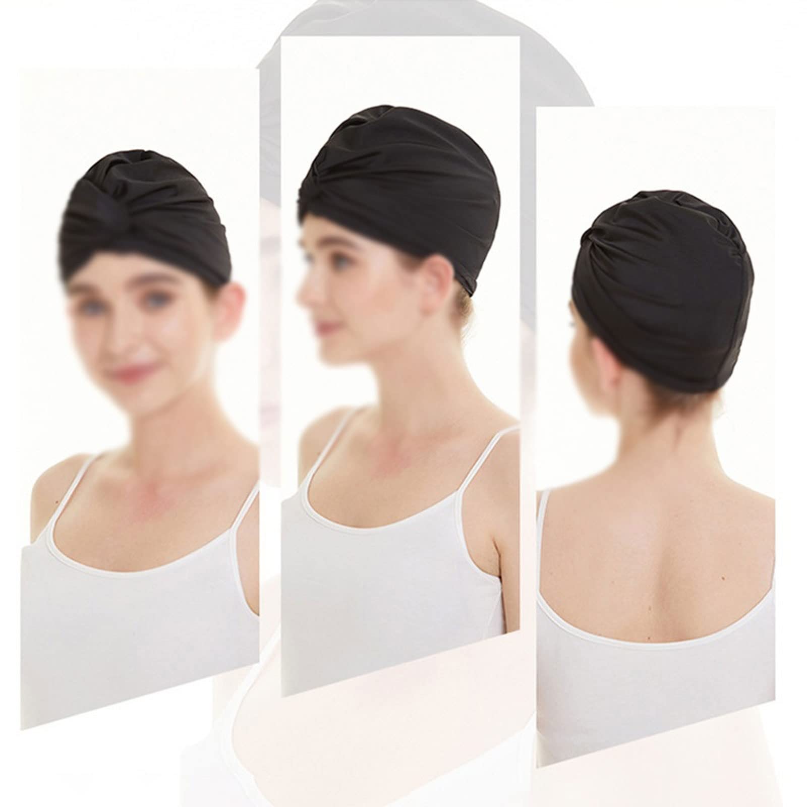 Cuffia da nuoto a pelo lungo, da donna, ad alta elasticità, per sport acquatici, piscina, a doppio strato, elastico, in tessuto di nylon, colore nero