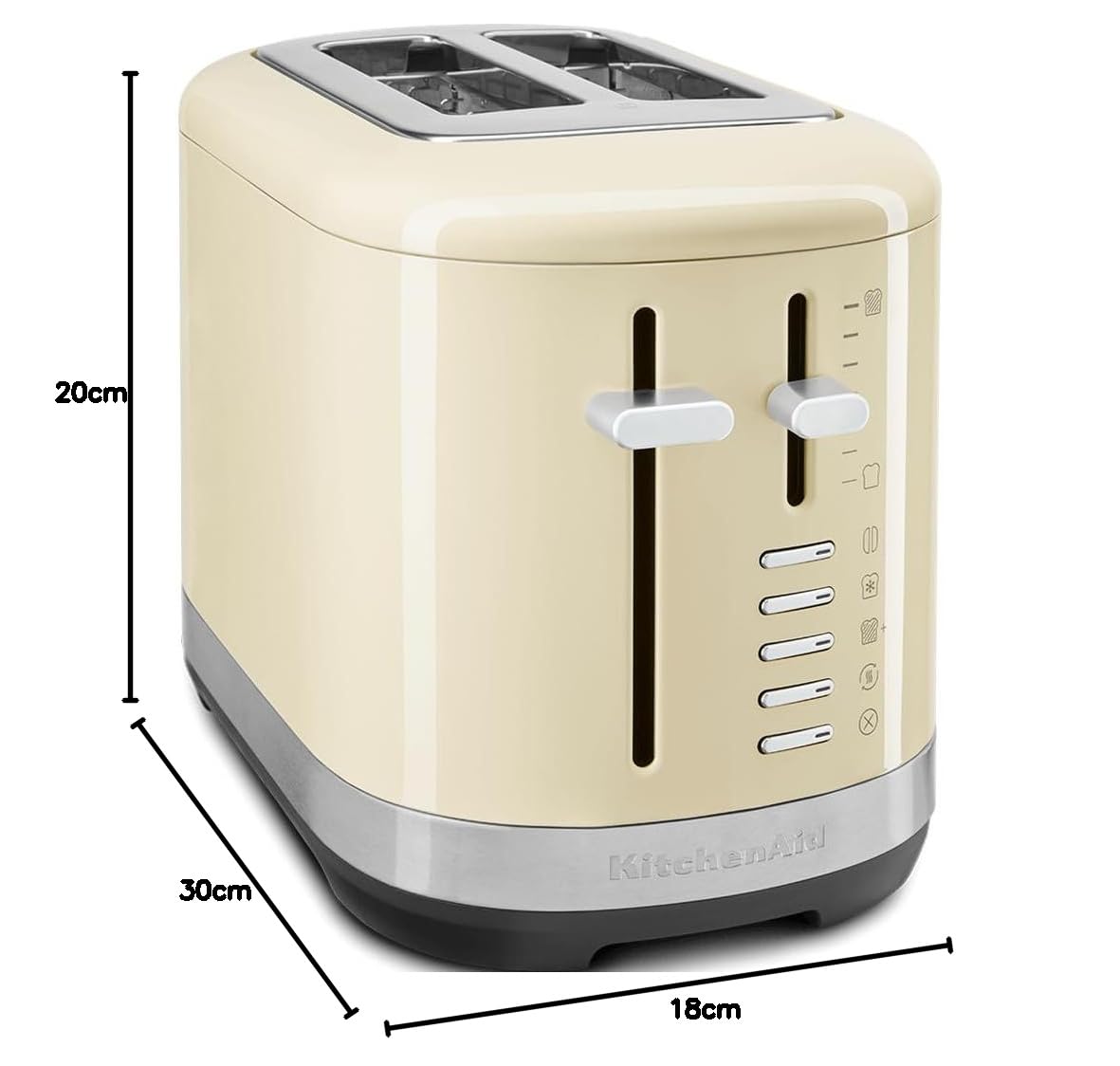 Kitchenaid Toster na 2 kromki - 7 poziomów opiekania - rozmrażanie i podgrzewanie - funkcja bajgla - bardzo szerokie szczeliny - styl retro - migdałowy biały