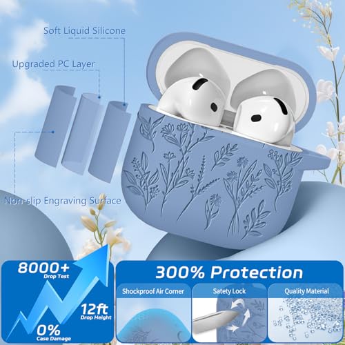 Image of for Airpods 4 Case, Ekoonpft Flower Engraved Cases for Apple AirPods 4th Generation 2024, Soft Silicone Cover for Women Girly with 3-in-1 Cleaning Kit & Keychain, Anti-Scratch, Shockproof
