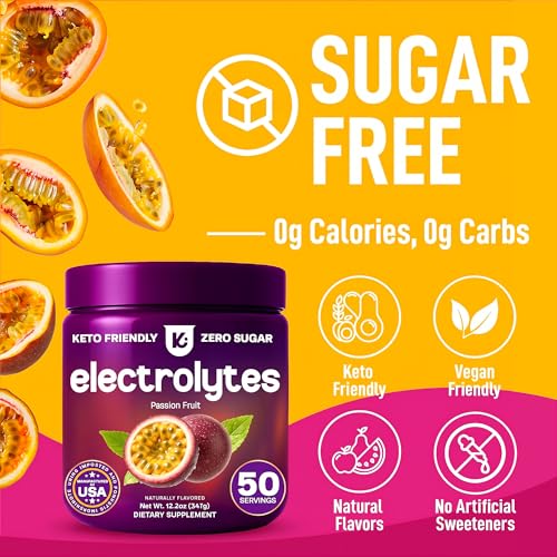Image of Keppi Low Sodium Electrolytes Powder - High Potassium & Naturally Sweetened Sugar-Free Passionfruit 12.2oz - Clean Hydration Drink with Magnesium, Trace Minerals - No Calorie Daily Electrolyte Powder