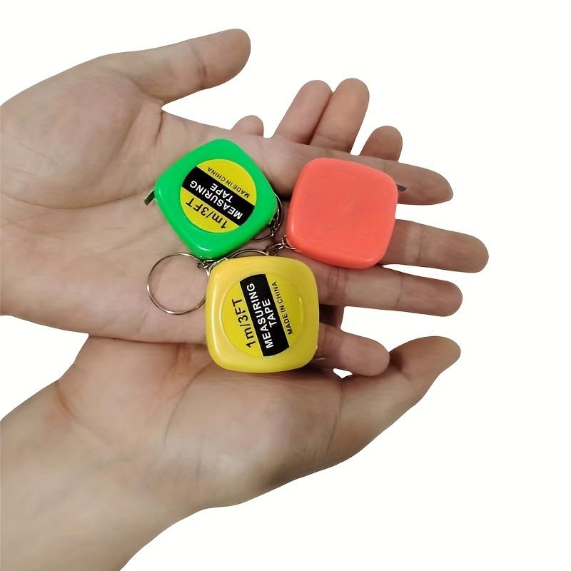 3PCS Keychain Tape Measure 1m/3.3ft Stainless Steel Blade, Compact Portable Ruler, Dual-Color Key Fob Set for DIY Crafts Travel, Mix