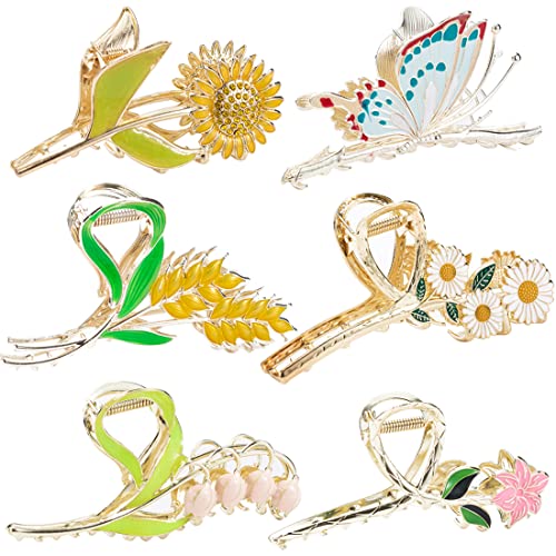 6 Pcs Flower Claw Clip Metal Hair Clips For Women&Girls Large Tulip Hair Claw Clips Nonslip 6 Styles Strong Hold Matte Claw Hair Accessories For Woman And Girls With Long Thick Hair & Thin Hair #TOP8
