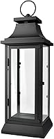 SereneSpacesLiving 20" Black Metal Hurricane Lantern Clear Glass Panels - Hanging Tabletop Decor for Weddings Parties Indoor Outdoor Home 7.75" Square