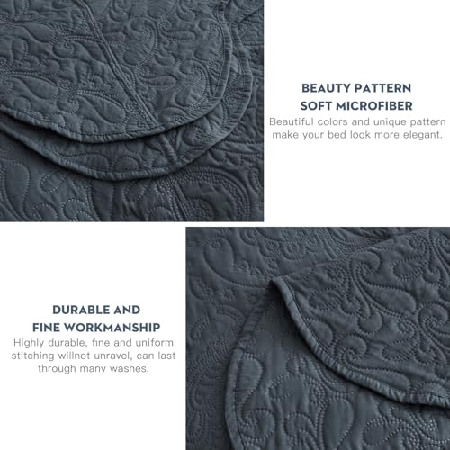 Image of Oversized King Bedspread 128x120 Extra Wide, Embossed Paisley Quilt Set King /Cal King, Lightweight Reversible Coverlet, Scalloped Edge - Deep Classic Look, 5 Piece, Polar Night