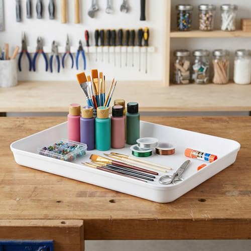 4 PCS White Plastic Serving Trays, 15 x 10.4 x 1.6 inch Rectangular Cafeteria Fast Food Trays for DIY Projects, Home, Party