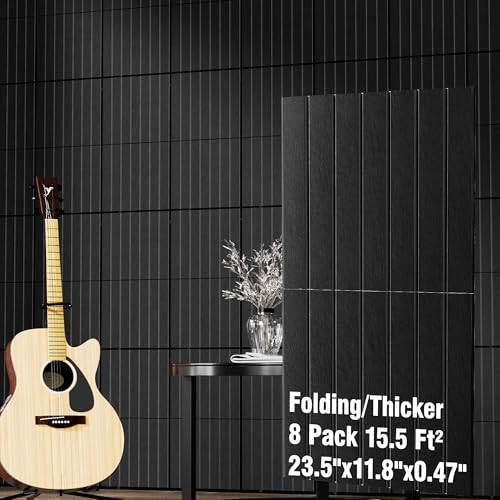 BSHEAD 8 Pack Self-Adhesive Fold Soundproof Wall Panels, 24 x 12 x 0.47 in Sound Proof Foam Panels for Walls, 1.2lb/ftÂ³ High Density, Thicker 0.47in, Acoustic Panels, Sound Dampening Panels Black
