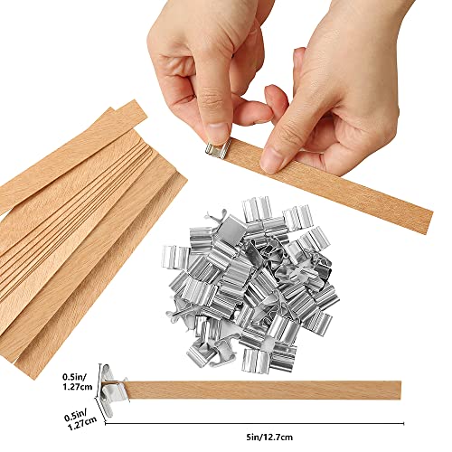 Wooden Candle Wicks, 50 Sets Candle Making Wicks 5.1 X 0.5 Inch Naturally Smokeless Wooden Candle Wicks Candle Cores With Iron Stand For Diy Candle Making,100 Pcs #TOP2