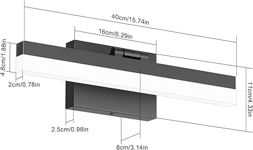 Miniatura 7 de Ralbay Luces de tocador de baño negras de 16 pulgadas, modernas luces LED para tocador, color negro mate, lámparas de pared para tocador de baño