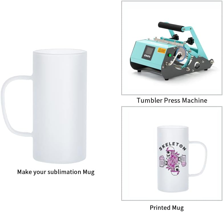 PYD Life Sublimation Glass Blanks Beer Mugs Frosted 22 OZ Coffee Tumblers Cups with Handle for Mug Tumbler Heat Press Printing UV DTF HTV DIY Projects 4 Pack