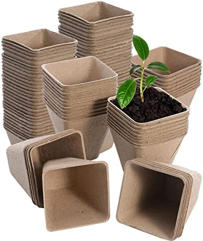 JumLaner 120 Packs Peat Pots Seed Starter Pots Biodegradable Eco-Friendly Organic Plant Seed Starting Pots Garden Germination Nursery Pot for Seedlings with Plant Labels 3 Inch Square