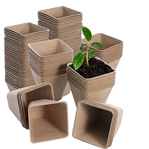 Jumlaner 120 Packs Peat Pots Seed Starter Pots Biodegradable Eco-Friendly Organic Plant Seed Starting Pots Garden Germination Nursery Pot For Seedlings With Plant Labels 3 Inch Square #TOP2