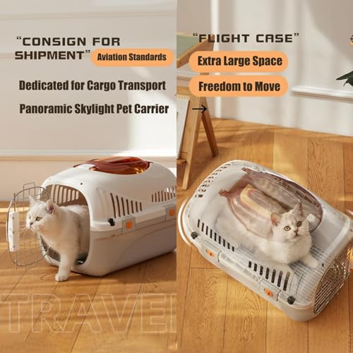 LYXLBX Haustier Reisebox für Flug und Auto, Langlebige und Sichere Transportbox für Hunde und Katzen, Mit Belüftungssystem und Integriertem Fressnapf,Katzen- und Hundebox für Zuhause und unterwegs