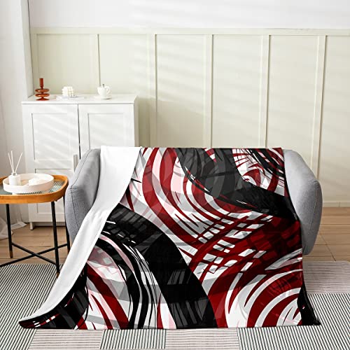 Modern Abstract Fuzzy Blanket Kids Red and Gray Black Geometric Bed Throw Blanket Women Men Trippy Swirl Circle Decor Fleece Throw Blanket Microfiber Flannel Plush Blanket Bedroom 40"x50"