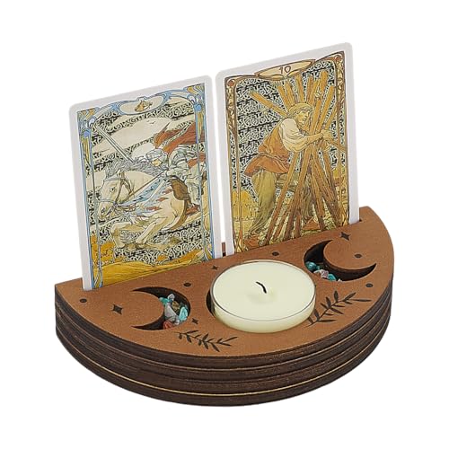 FINGERINSPIRE Tarot Card Holder Wooden Half Round Camel Color Tarot Card Stand Moon Phase Design Witchcraft Tarot Card Display Rack For Displaying Your Daily Affirmation Cards, Wiccan Decoration