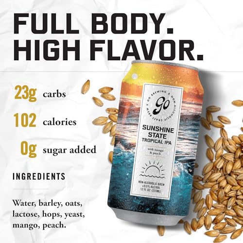 Go Brewing IPA 12 Mixed Pack, Non-Alcoholic Craft Beer, Classic Ingredients, Featuring , Double IPA, Grapefruit IPA, Citrus IPA, and Tropical IPA - Assorted Varieties, Low-Calorie Alternative Beverage Choices - 12 Fl Oz Cans