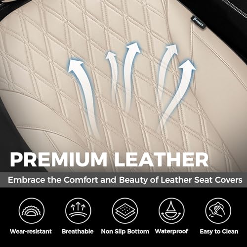 Image of Car Seat Covers Front Seat, Leather Seat Covers for Cars, Waterproof Car Seat Protector Breathable, Front Seat Covers for Cars, Automotive Seat Covers Universal Fit for Most Car SUV Truck