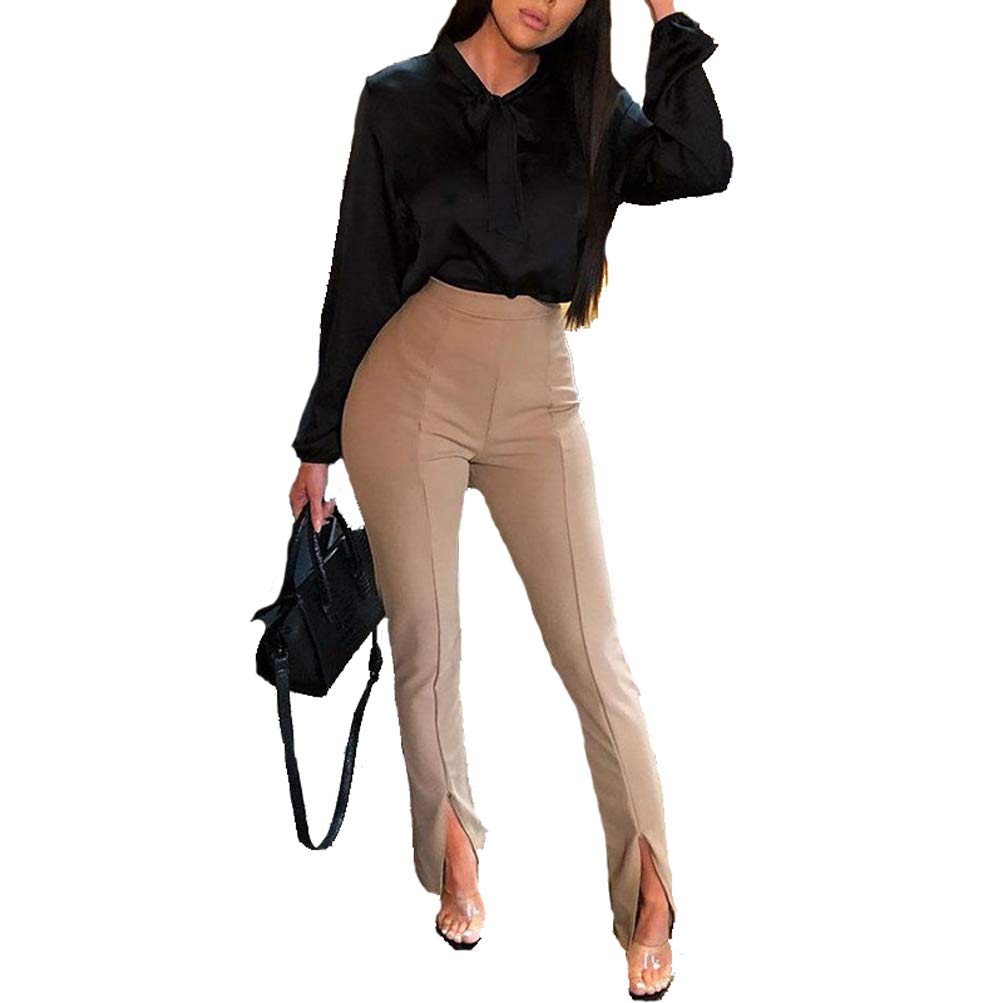 Women Bell-Bottoms Casual Pure Color Trousers High Waistband Hip-Wrapped Office Lady Pants