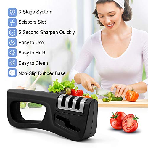 image for ONECOOK Manual Kitchen Knife Sharpener 3 Stage, Professional 4 in 1 Kn