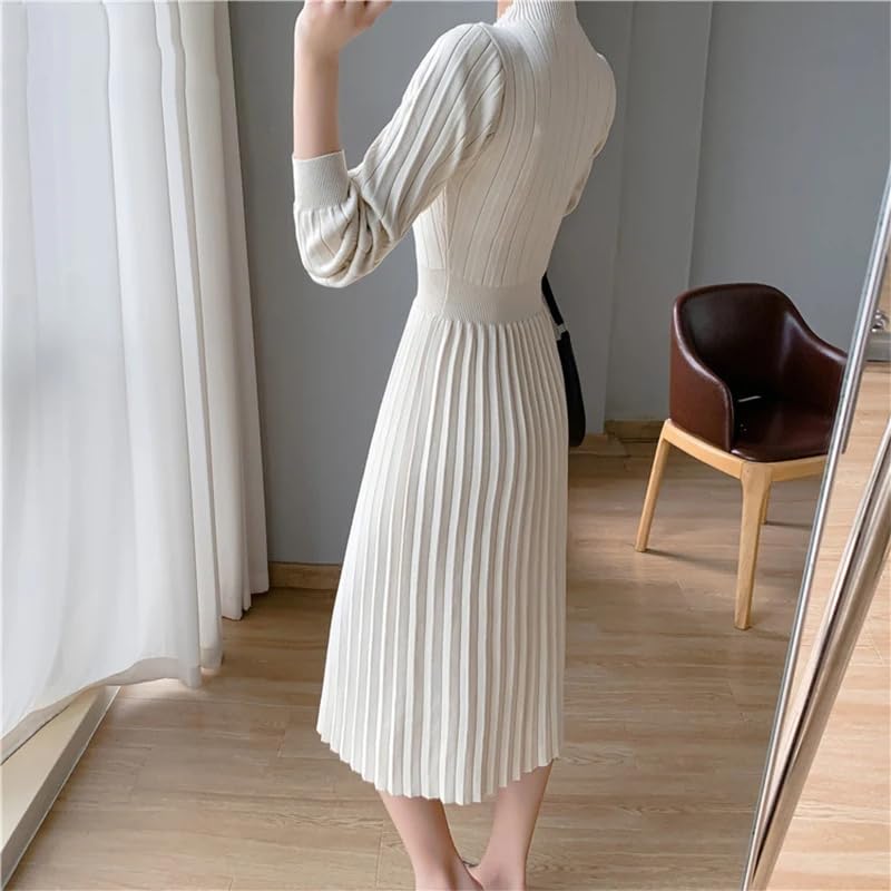 Vestido de punto para mujer, cuello alto, cintura y parte inferior de cintura